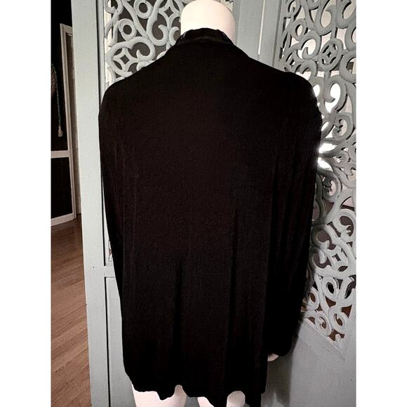 CHICO'S Travelers Open Front Cardigan-Slinky Black Knit w/Blue Ribbon-L/S Size 3 - Picture 3 of 7